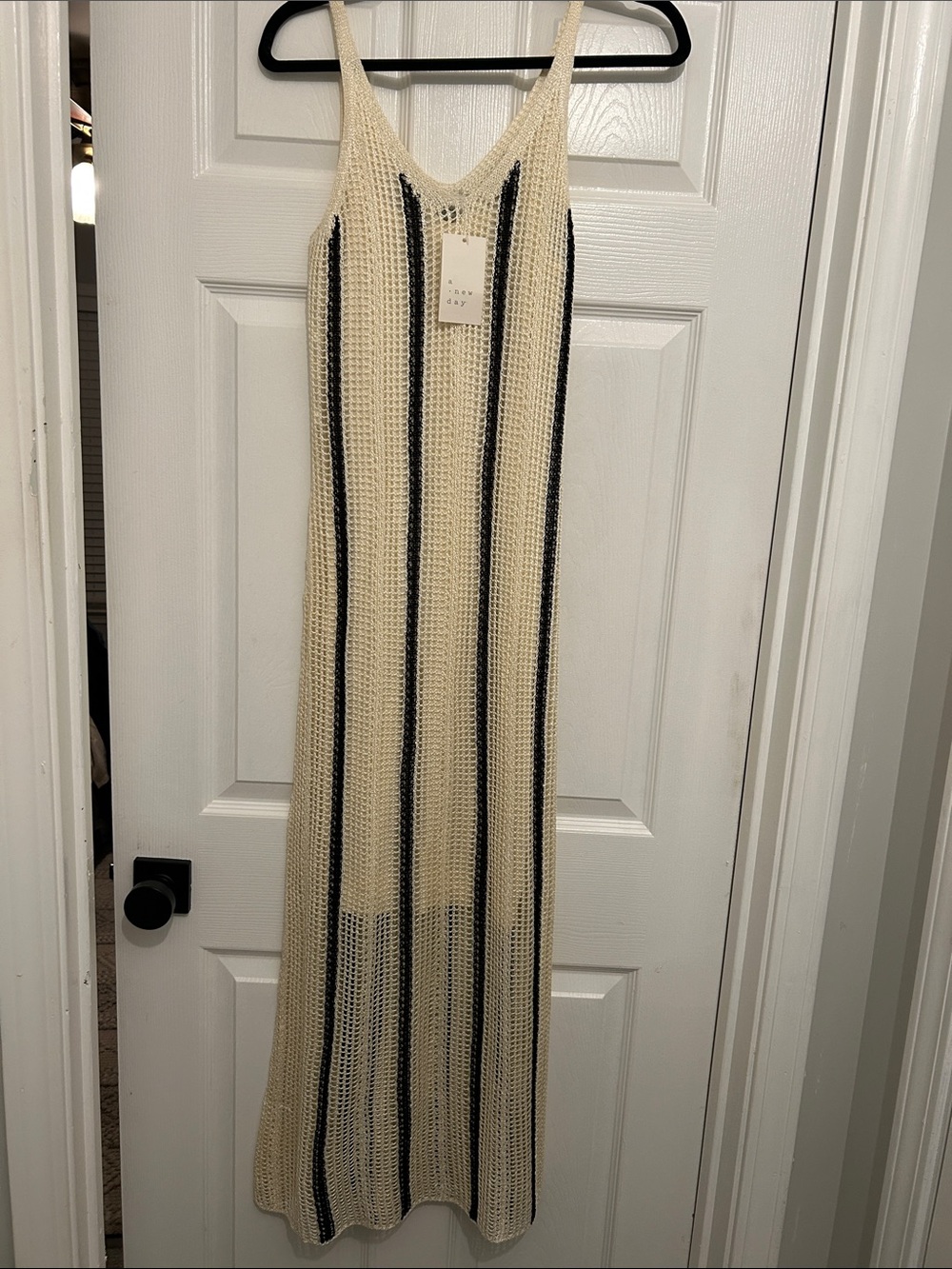 a new day Ivory Maxi Knit Dress with Black Stripes